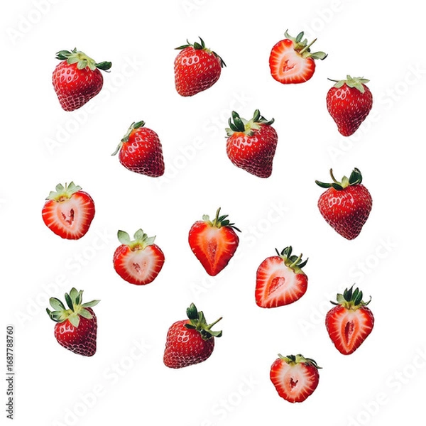Obraz Ripe red strawberries scattered on black isolated on a transparent background fruit fresh