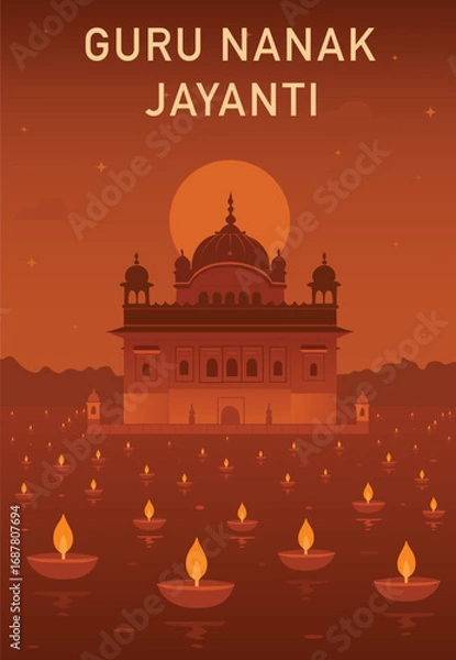 Fototapeta Floating Diyas on Water – Guru Nanak Jayanti Festival Poster
