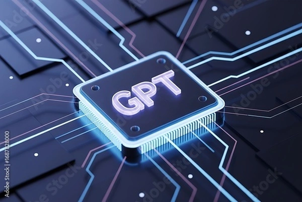 Fototapeta Futuristic ai technology close-up showing gpt chip and glowing circuits representing advanced artificial intelligence concepts