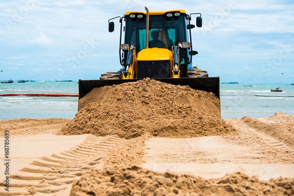 Obraz Excavator, ground and sand digger, beach