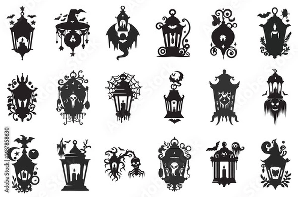 Obraz Fresh set of ten vector silhouettes halloween themed lantern designs