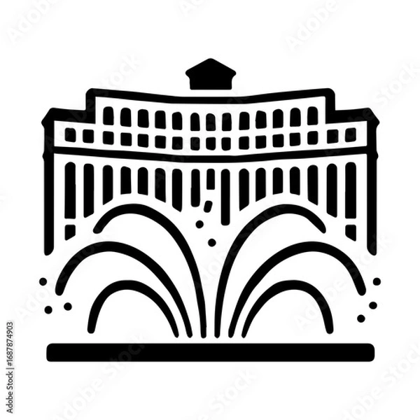 Fototapeta Bellagio fountains spraying water arc icon with transparent background for Las Vegas landmark and entertainment design
