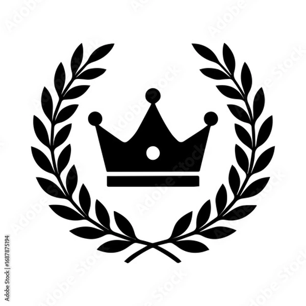 Fototapeta Laurel wreath with crown logo icon with transparent background for royalty, prestige, and award design
