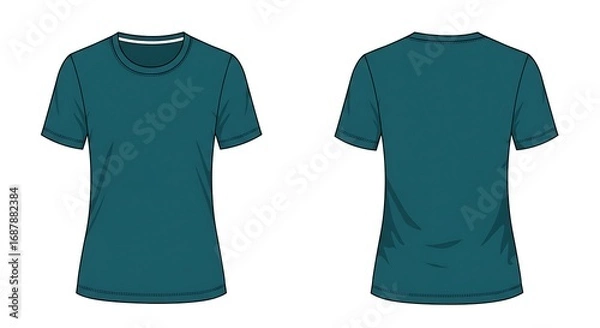 Fototapeta Flat vector mockup of a basic woman short sleeve deep teal color t-shirt