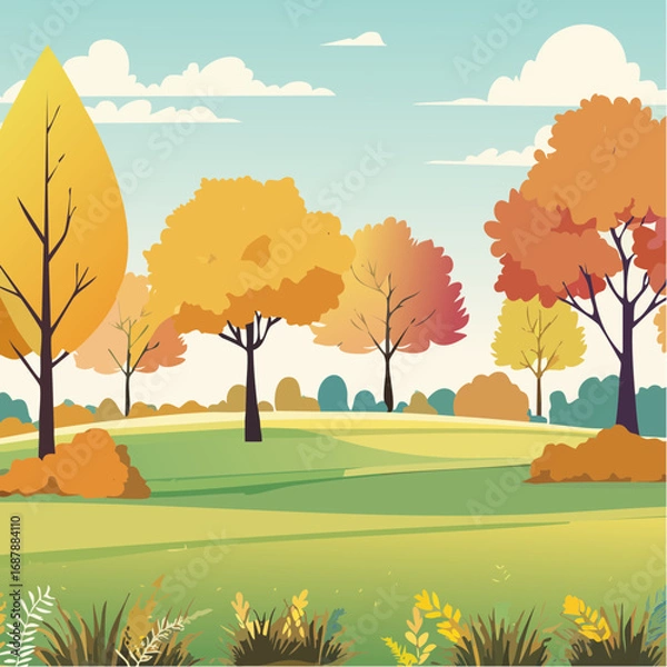 Obraz autumn trees collection,watercolor botanical in garden with grass ,ginkgo trees