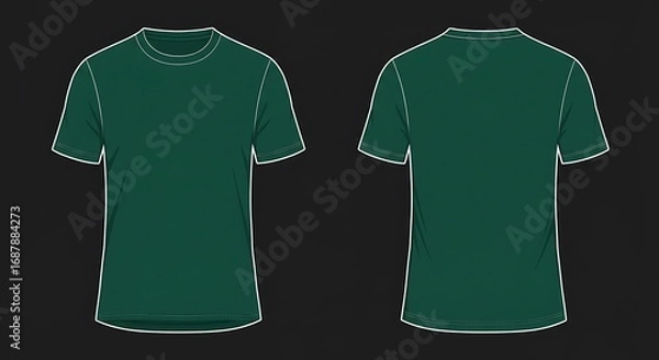 Fototapeta Flat vector mockup of a basic man short sleeve forest green color t-shirt