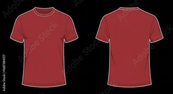 Fototapeta Flat vector mockup of a basic man short sleeve crimson color t-shirt