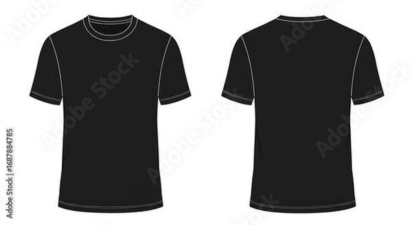 Fototapeta Flat vector mockup of a basic man short sleeve jet black color t-shirt