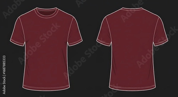 Fototapeta Flat vector mockup of a basic man short sleeve maroon color t-shirt