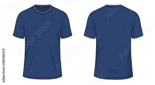 Fototapeta Flat vector mockup of a basic man short sleeve indigo color t-shirt