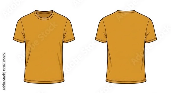 Fototapeta Flat vector mockup of a basic man short sleeve mustard yellow color t-shirt