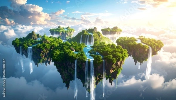 Fototapeta Floating islands in a vibrant sky