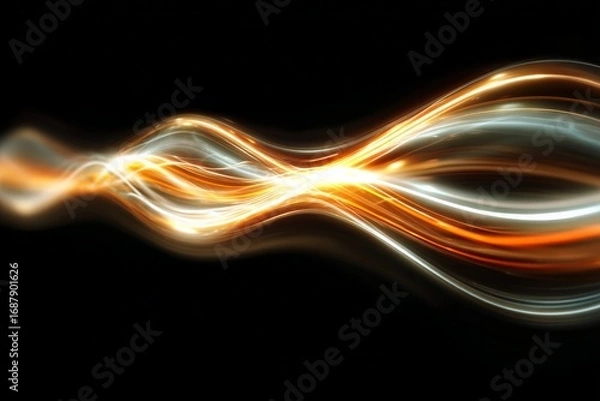 Obraz Dynamic waves of light create a mesmerizing abstract display with flowing patterns in shades of orange and silver
