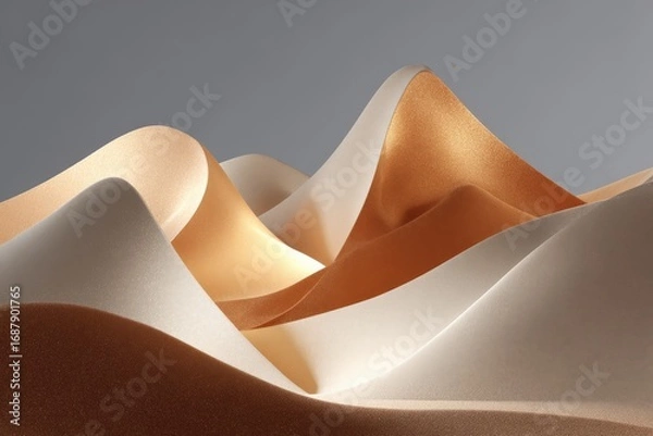 Obraz Elegant flow of golden and white waves on a smooth surface creating a serene and calming artistic composition