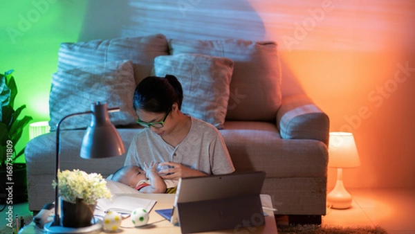 Obraz Women working from home at night