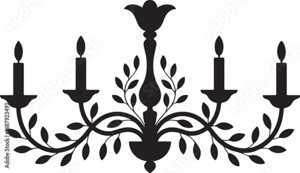Obraz Elegant Candelabra Silhouette with Floral Accents for Decorative and Ornamental Graphic Projects Vector