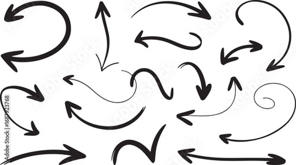 Obraz Hand Drawn Arrows Set Black and White Vector Illustration Directional Signs and Symbols