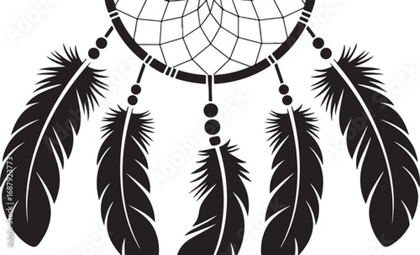 Obraz Detailed Dreamcatcher Silhouette with Feathers and Beads on Transparent Background Vector Art