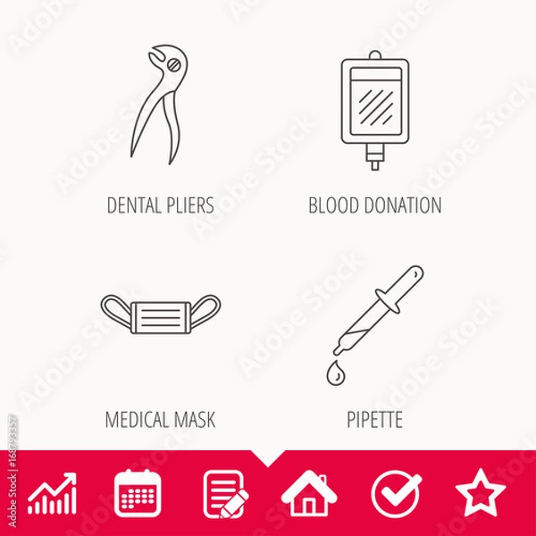 Fototapeta Medical mask, blood and dental pliers icons.