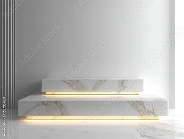 Fototapeta clear pixel picture of sleek marble podium with a polished surface set against a minimalistic white background Perfect for high-end presentations or product showcases