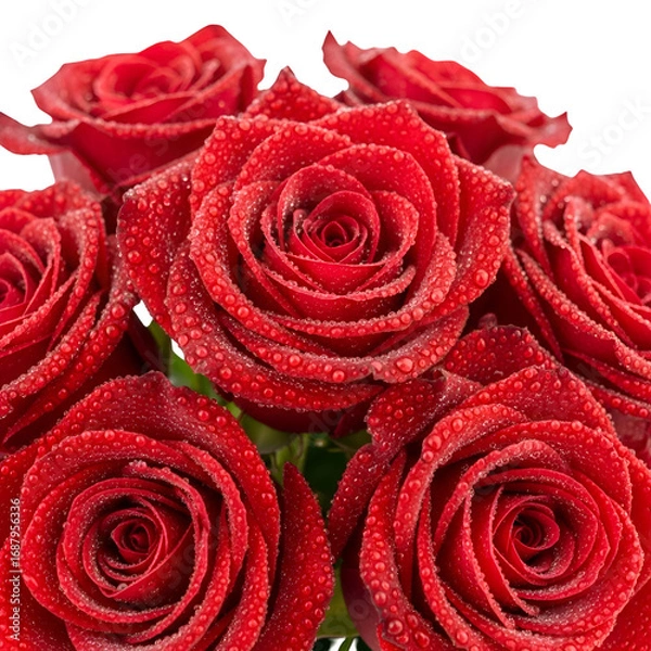 Obraz Red Roses with Dew Drops: A Stunning Bouquet with Transparent Background