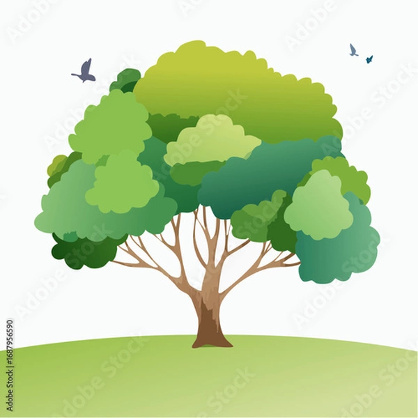 Fototapeta Vector watercolor of tree or forest side view isolated on white background for landscape and architecture drawing, elements for environment and garden, painting botanical for section and .