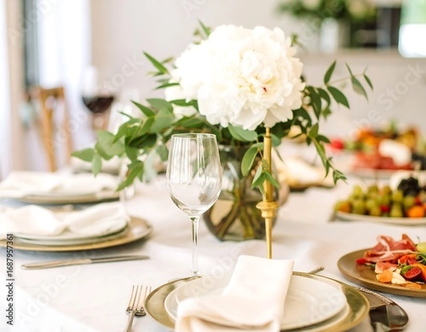 Obraz Elegant table setting with a white flower centerpiece