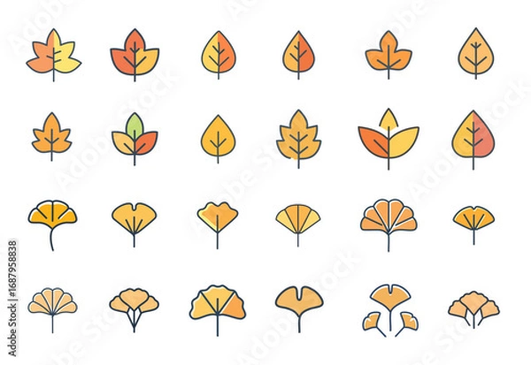 Fototapeta 紅葉とイチョウアイコンまとめ