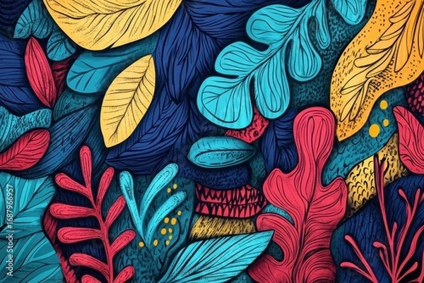 Fototapeta sharp image of Flat abstract nature doodle background
