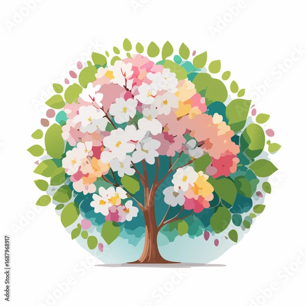 Fototapeta Vector watercolor of blooming tree top view isolated on white background for landscape plan and architecture drawing, elements for environment and garden,botanical elements ,blooming autu