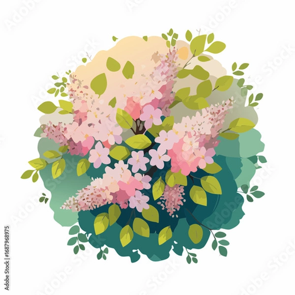 Fototapeta Vector watercolor of blooming tree top view isolated on white background for landscape plan and architecture drawing, elements for environment and garden,botanical elements ,blooming autu
