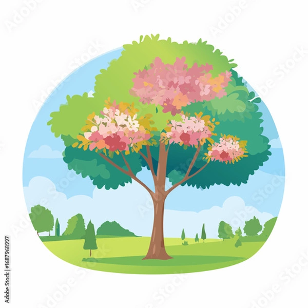 Fototapeta Vector watercolor blooming flower tree or forest side view isolated on white background for landscape and architecture drawing,elements for environment or and garden,botanical for section in .