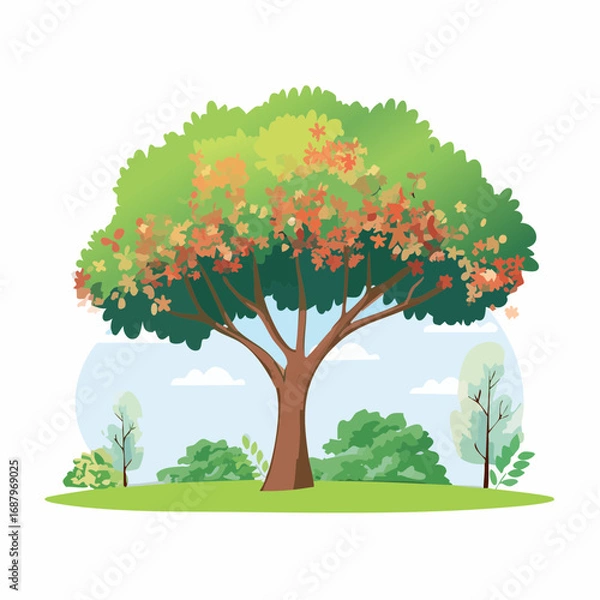 Fototapeta Vector watercolor blooming flower tree or forest side view isolated on white background for landscape and architecture drawing,elements for environment or and garden,botanical for section in .
