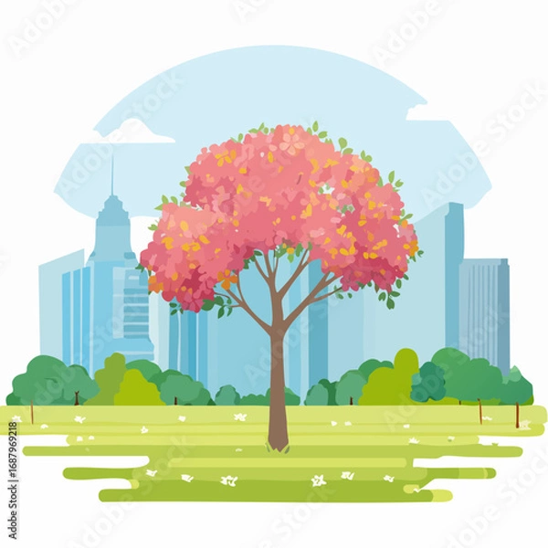 Fototapeta Vector watercolor blooming flower tree or forest side view isolated on white background for landscape and architecture drawing,elements for environment or and garden,botanical for section in .