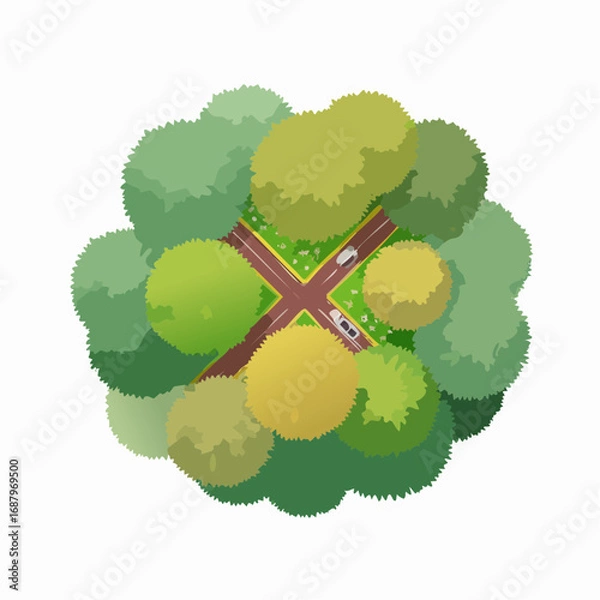 Fototapeta Vector watercolor tree top view isolated on white background for landscape plan and architecture layout drawing, elements for environment and garden, blossom grass illustration,flower .