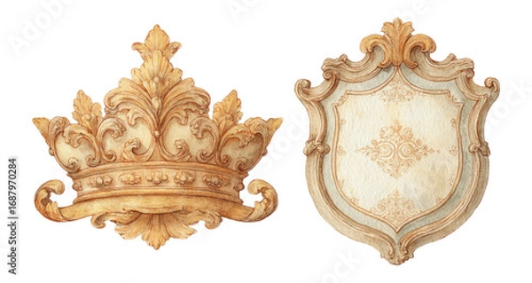 Fototapeta Ornate Crown and Shield Design with Vintage Style and Elegant Details