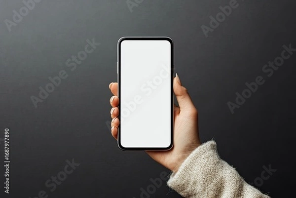 Fototapeta Vibrant Color Image of a Persons Hand Showing Cell Phone with White Blank Screen