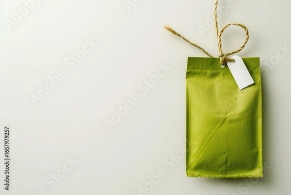 Fototapeta Vibrant Color Image of Green Tea Bag with Tag on a White Background Isolated