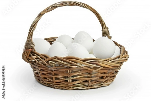 Fototapeta Pixel Perfect Picture of Eggs in a Basket Isolated on White Background