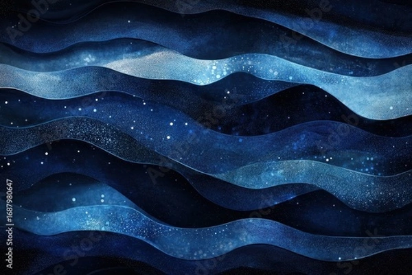 Fototapeta premium quality image of Dark blue waves and dots abstract background