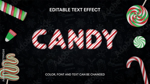 Fototapeta candy cane editable text effect. christmas candy editable text