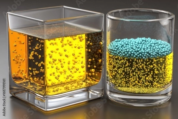 Fototapeta Two glasses filled with liquids showcasing contrasting densities.