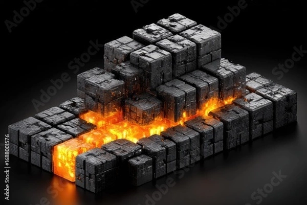 Fototapeta Stacked, metallic cubes with glowing interior.
