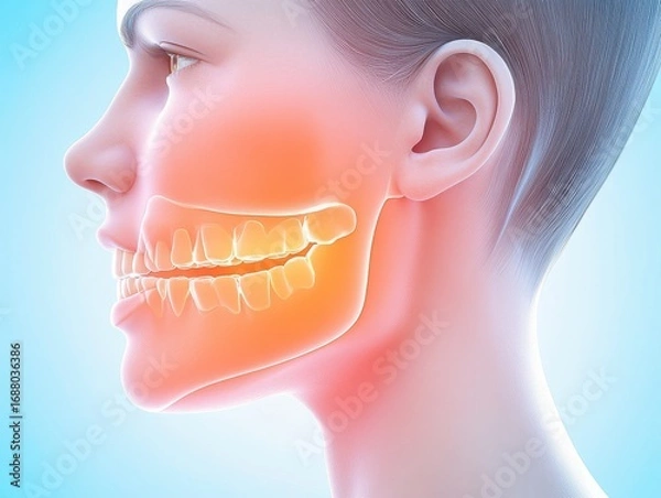 Obraz Human Jaw Anatomy Illustration with Detailed Dental Structure and Highlighted Teeth for Educational Purposes
