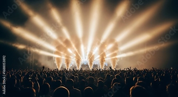 Fototapeta Lights Ablaze: A vibrant crowd is illuminated by dazzling light, capturing the energy of the live performance with a sense of anticipation and excitement.