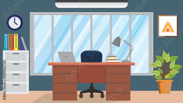 Obraz Modern business workspace interior flat vector illustration