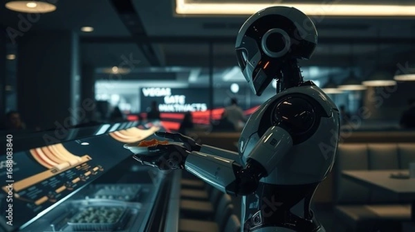 Fototapeta Robot Serving Food in Restaurant. (13)