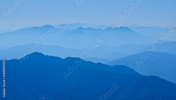 Fototapeta Layered blue mountain ranges fading into atmospheric haze image