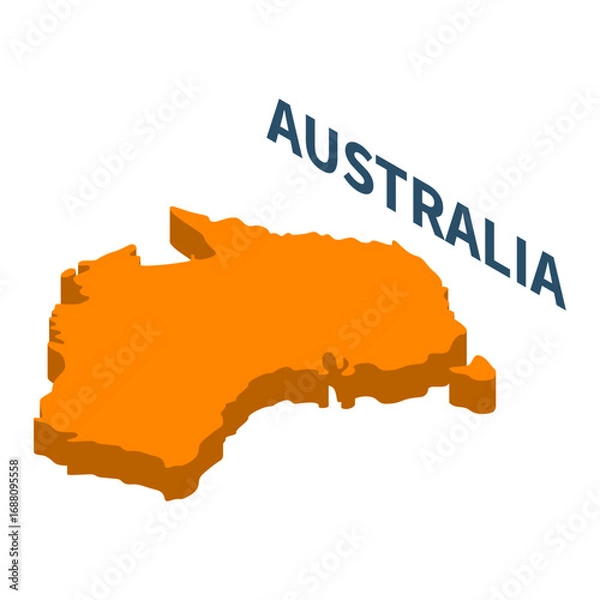 Fototapeta Isometric orange Australia map with tilted text and white background
