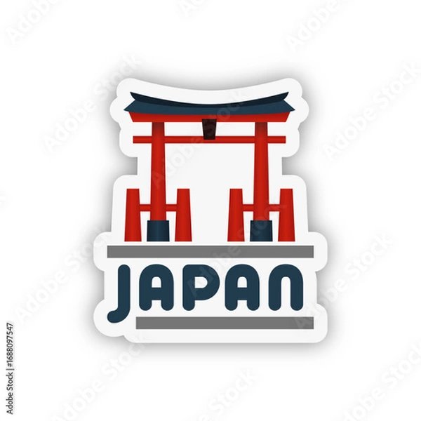 Fototapeta Iconic Japanese Torii Gate with Traditional Architecture and the Word Japan
